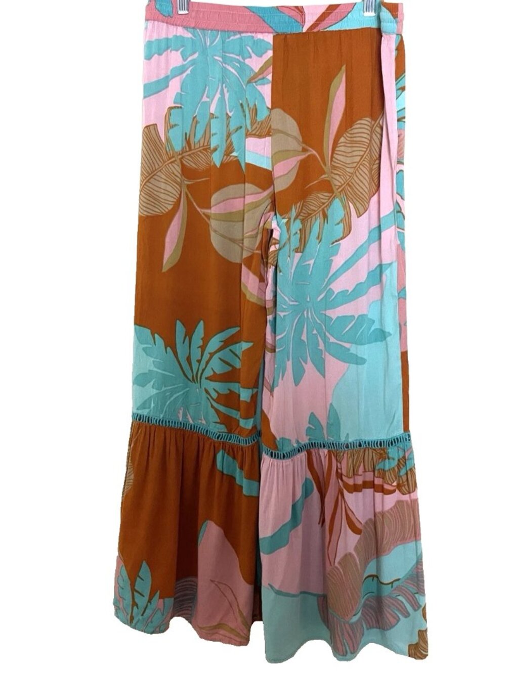 True Destinations Flare Leg Pull on Pants Large Beach Resort Relaxed Drawstring - Picture 2 of 10